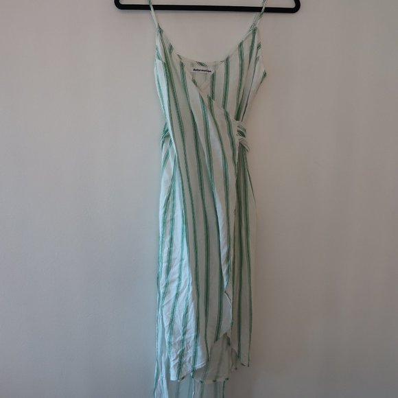 ***HOST PICK!*** Reformation Petite Courts Dress White Linen/Green Stripe XSP - Picture 6 of 7